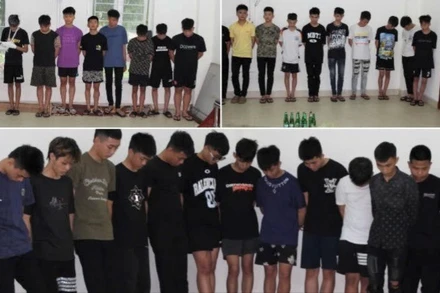 Các đối tượng trong nhóm gây rối trật tự công cộng ngày 8/6 bị bắt giữ. (Ảnh: Công an Nghệ An)