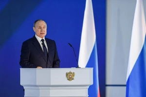 Tổng thống Nga Vladimir Putin phát biểu tại thủ đô Moskva. (Ảnh: THX/TTXVN)