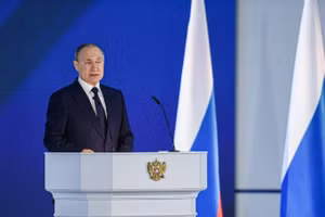 Tổng thống Nga Vladimir Putin phát biểu tại thủ đô Moskva. (Ảnh: THX/TTXVN)
