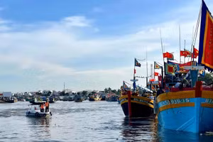 Bộ đội Biên phòng kiểm tra an toàn của các tàu cá trước khi ký giấy xuất bến.