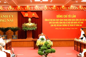 Tổng Bí thư, Chủ tịch nước Tô Lâm làm việc với Ban Thường vụ Thành ủy Đồng Nai. (Ảnh: Thiên Vương)