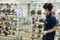 Lao động Công ty TNHH Thành Đồng tại Cụm công nghiệp Dốc Sặt, Từ Sơn, Bắc Ninh trong dây chuyền sản xuất. (Ảnh AN TRÂN)