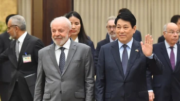 Chủ tịch nước Lương Cường và Tổng thống Luiz Inácio Lula da Silva tại buổi chiêu đãi.