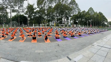 Ngày Quốc tế Yoga thu hút sự tham gia đồng diễn của khoảng 500 người.