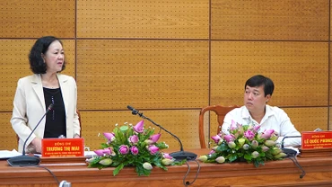 Đồng chí Trương Thị Mai phát biểu tại buổi làm việc.