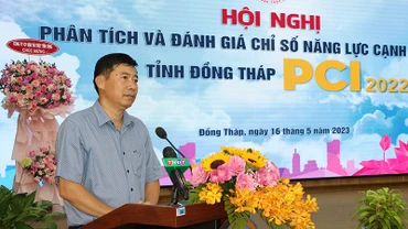 Chủ tịch Ủy ban nhân dân tỉnh Đồng Tháp phát biểu tại hội nghị. (Ảnh: NGUYỆT ÁNH)