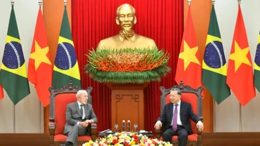 Tổng Bí thư Tô Lâm tiếp Tổng thống Cộng hòa Liên bang Brazil Luiz Inácio Lula da Silva. (Ảnh: ĐĂNG KHOA) 