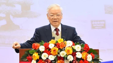 Tổng Bí thư Nguyễn Phú Trọng phát biểu chỉ đạo tại Hội nghị Ngoại giao lần thứ 32. (Ảnh: THỦY NGUYÊN)