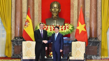 Chủ tịch nước Lương Cường tiếp Thủ tướng Vương quốc Tây Ban Nha Pedro Sanchez.
