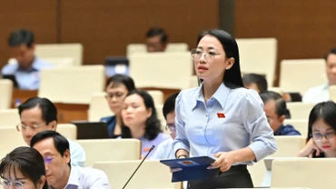 Đại biểu Quốc hội tỉnh Thái Bình phát biểu ý kiến thảo luận tại hội trường. (Ảnh THỦY NGUYÊN)
