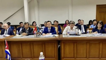 Bộ trưởng Xây dựng Việt Nam Nguyễn Thanh Nghị, đồng Chủ tịch Ủy ban liên chính phủ Việt Nam-Cuba, tại phiên khai mạc kỳ họp. (Ảnh: Mai Phương/TTXVN)