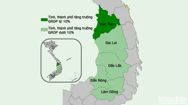 [Infographic] Mục tiêu tăng trưởng GRDP năm 2025 của các tỉnh, thành phố vùng Tây Nguyên