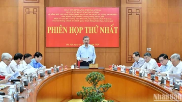 Tổng Bí thư Tô Lâm chủ trì Phiên họp thứ nhất Ban Chỉ đạo Trung ương về tiếp tục đổi mới, sắp xếp tổ chức bộ máy của hệ thống chính trị tinh gọn, hoạt động hiệu lực, hiệu quả, ngày 19/11/2024. (Ảnh: ĐĂNG KHOA)