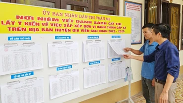 Cử tri huyện Gia Viễn (Ninh Bình) tìm hiểu, nghiên cứu quy trình sắp xếp, sáp nhập đơn vị hành chính của địa phương. (Ảnh: Báo Nhân Dân)