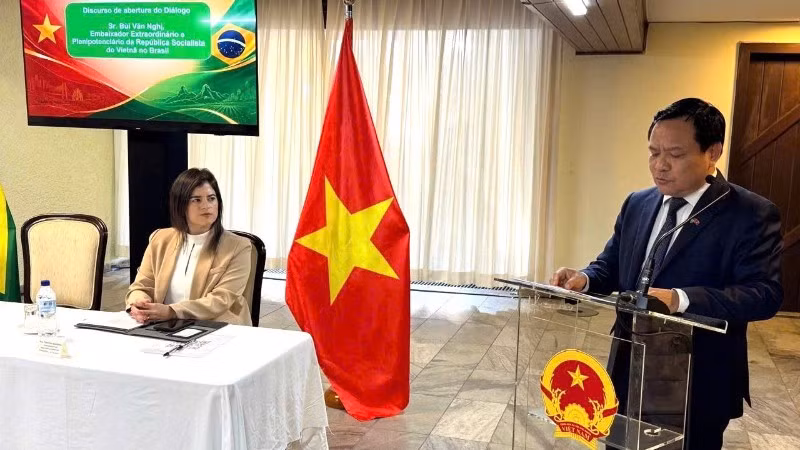 Đại sứ Bùi Văn Nghị phát biểu tại tọa đàm. (Ảnh: Đại sứ quán Việt Nam tại Brazil cung cấp)
