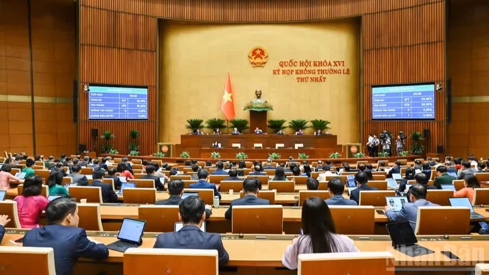 Quốc hội làm việc tại hội trường. (Ảnh: DUY LINH)