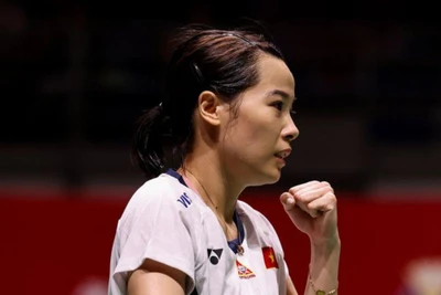 Nguyễn Thùy Linh thể hiện sức mạnh trong trận ra quân Canada Open 2025. (Ảnh: FBNV)