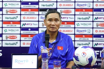 Huấn luyện viên Mai Đức Chung phát biểu sau trận đấu. (Ảnh: VFF)