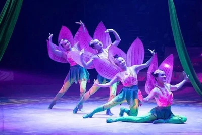 Tiết mục “Đu sen” được đánh giá cao bởi thể hiện được kỹ thuật điêu luyện và cách dàn dựng hình ảnh hoa sen. (Ảnh: LĐXVN)