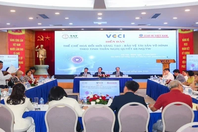 Toàn cảnh Diễn đàn “Thể chế hóa đổi mới sáng tạo-Bảo vệ tài sản vô hình theo tinh thần Nghị quyết 68-NQ/TW”.