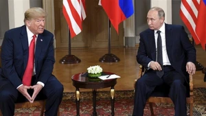 Tổng thống Mỹ Donald Trump và Tổng thống Nga Vladimir Putin tại một sự kiện ở Helsinki năm 2018. (Ảnh: Tân Hoa xã)