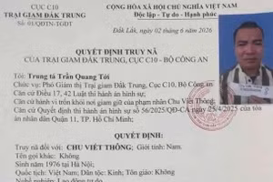 Quyết định truy nã đối với phạm nhân Chu Viết Thông.