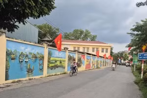 Những con đường bích họa sáng, xanh, sạch, đẹp tại xã Kiều Phú, Hà Nội. (Ảnh: THIỆN TÂM)