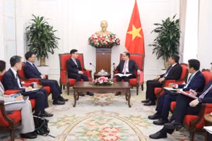 Bộ trưởng Bộ Ngoại giao Lê Hoài Trung tiếp Thứ trưởng Thứ nhất Bộ Ngoại giao Hàn Quốc Park Yoon Joo. (Nguồn: Bộ Ngoại giao)