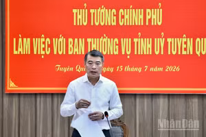 Thủ tướng Chính phủ Lê Minh Hưng phát biểu ý kiến chỉ đạo cuộc làm việc với Ban Thường vụ Tỉnh ủy Tuyên Quang. (Ảnh: THANH GIANG)