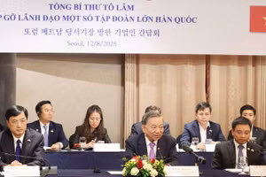 Tổng Bí thư Tô Lâm phát biểu tại buổi gặp. (Ảnh: THỐNG NHẤT/TTXVN)