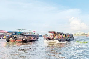 Khách du lịch trải nghiệm tại chợ nổi Cái Răng.