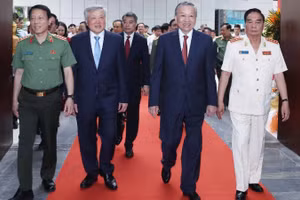 Tổng Bí thư Tô Lâm đến dự Lễ khánh thành công trình Trụ sở Bộ Công an. (Ảnh: THỐNG NHẤT-TTXVN)