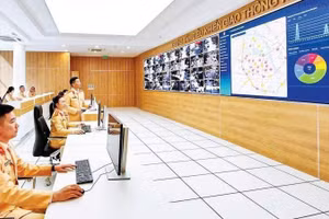 Trung tâm điều khiển giao thông, Phòng Cảnh sát giao thông Công an thành phố Hà Nội. (Ảnh: TIẾN NGUYỄN)