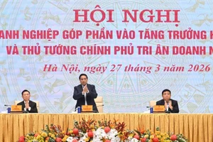 Thủ tướng Chính phủ Phạm Minh Chính chủ trì Hội nghị doanh nghiệp góp phần vào tăng trưởng hai con số. (Ảnh: TRẦN HẢI)