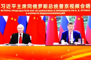 Hai nhà lãnh đạo Nga và Trung Quốc hội đàm trực tuyến. (Ảnh: TÂN HOA XÃ)