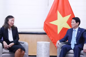 Chủ tịch nước Lương Cường tiếp Giáo sư Nguyễn Thị Liên Hằng, Giám đốc Viện Đông Á Weatherhead. (Ảnh: LÂM KHÁNH – TTXVN)