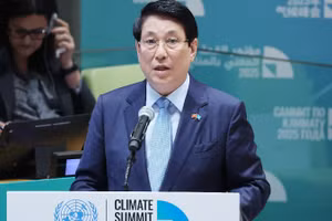 Chủ tịch nước Lương Cường phát biểu tại sự kiện cấp cao toàn cầu đặc biệt về Hành động khí hậu. (Ảnh: LÂM KHÁNH – TTXVN) 