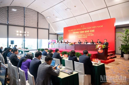 Quang cảnh họp báo quốc tế trước phiên khai mạc Đại hội XIV của Đảng ngày 14/1. (Ảnh: THỦY NGUYÊN)