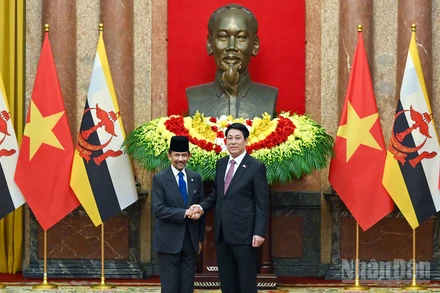 Chủ tịch nước Lương Cường và Quốc vương Brunei Darussalam Haji Hassanal Bolkiah.