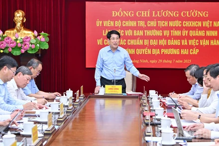 Chủ tịch nước Lương Cường phát biểu ý kiến chỉ đạo tại buổi làm việc.