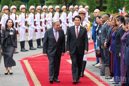 Chủ tịch nước Lương Cường chủ trì lễ đón Tổng Thư ký Liên hợp quốc Antonio Guterres.