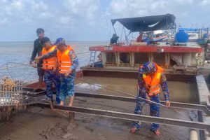 Phương tiện vận chuyển cát trái phép bị tạm giữ.