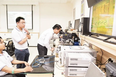 Các nhà khoa học, giảng viên trẻ của Đại học Quốc gia Thành phố Hồ Chí Minh trong một buổi nghiên cứu thiết kế vi mạch.
