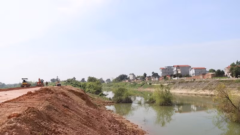 Gia cố đê bối Trầm Hà, thôn Thượng, xã Mỹ Thái. 