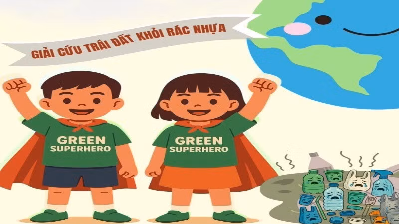 Em là Siêu nhân Xanh-Giải cứu trái đất khỏi rác nhựa.