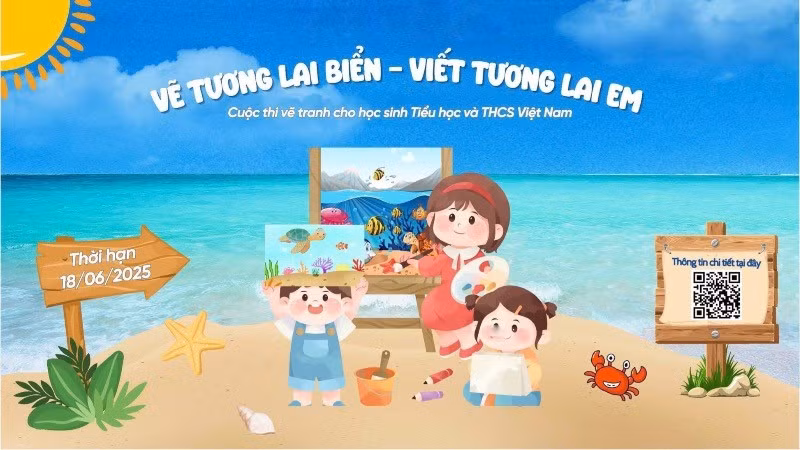 Cuộc thi vẽ tranh với chủ đề “Vẽ tương lai biển – Viết tương lai em” lan tỏa thông điệp bảo vệ môi trường biển trong cộng đồng. 