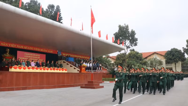 Các lực lượng tham gia duyệt đội ngũ tại Lễ ra quân huấn luyện năm 2026.