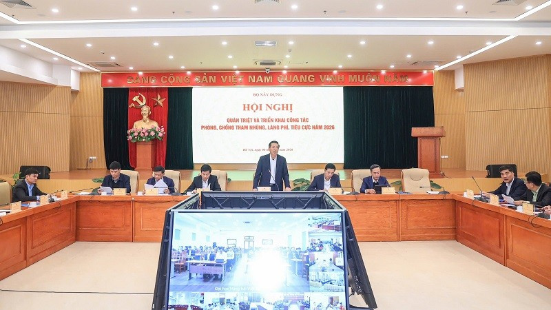 Toàn cảnh Hội nghị “Quán triệt và triển khai công tác phòng, chống tham nhũng, lãng phí, tiêu cực năm 2026” của Bộ Xây dựng. (Ảnh: Lan Hương)