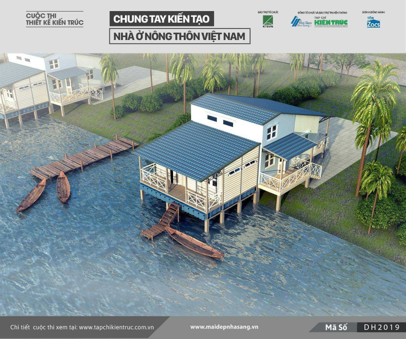 Mẫu nhà dành cho khu vực ngập lụt miền Tây Nam Bộ của nhóm thiết kế do KTS Nguyễn Quốc Hoàng chủ trì. (Nguồn: Tạp chí Kiến trúc)