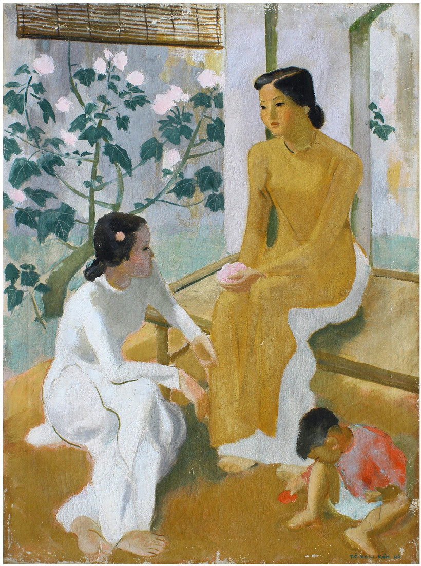 Tô Ngọc Vân, Hai thiếu nữ và em bé, sơn dầu, 100,2 x 75cm, sáng tác năm 1944, trong danh mục Bảo vật quốc gia, thuộc sưu tập của Bảo tàng Mỹ thuật Việt Nam.